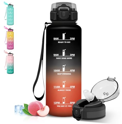 Grsta Botella Agua 1 5 litros, Diseño de Cerradura, Botella Agua Gimnasio, A Prueba de Fugas Cantimplora con Pajita, con Marcador de Tiempo, para Deporte, Gym, Guardería