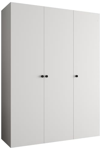 MEBLE KRYSPOL - Kleiderschrank - Garderobenschrank - 150 cm x 202 x 52 cm - Schrank mit Kleiderstange, 3 Türen - für Schlafzimmer, Flur - Parma, Weiß, Griff Schwarz