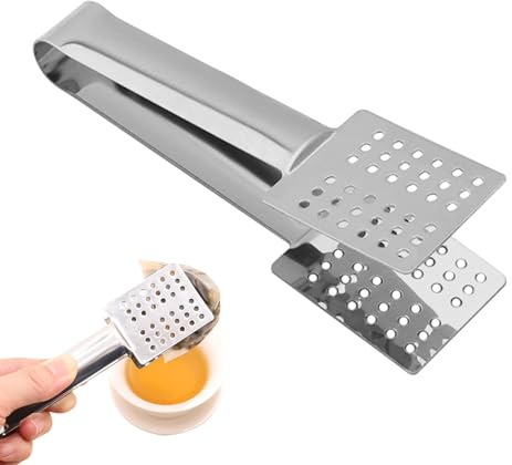 Tea Bag Squeezer Tongs, Multipurpose Stainless Steel Tea Bag Tongs, Non-Slip Kitchen Tongs Strainer Holder, Tea-Filter Spoon for Gripping Loosing Leaf Tea-Bags Ice Sugar Cubes