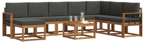 vidaXL Outdoor-Sofagarnitur mit Kissen 9 pcs Natur und Anthrazit, Garten Modulares Sofa Set, Langlebige Gartenmöbel, Akazienholz Sitzgelegenheit, Bequeme Lounge für die Terrasse