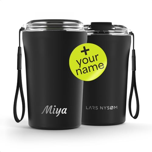 LARS NYSØM Personalisierter Thermo Kaffeebecher to go 380ml | Edelstahl Travel Mug 0,38 L mit Gravur | Auslaufsicherer Thermobecher als Geschenk mit Namen für Männer und Frauen (Carbon Black, 380ml)