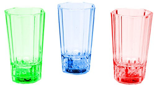 LED-Highlights Glas Becher Schnapsglas 3er Set Schnapsgläser beleuchtet 60 ml bunt LED rot blau grün Bar Partyglas Kunststoff Trinkglas mit Batterie