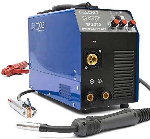 IPOTOOLS MIG-250 Saldatrice MIG MAG - Saldatrice MIG con IGBT 250A 230V, Saldatrice a elettrodo MMA Flux 3 in 1, Saldatrice portatile, 7 anni di garanzia