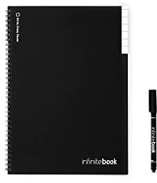InfiniteBook Cuaderno de Pizarra Inteligente Reutilizable - A4, Hojas Borrables Rayadas, Incluye Bolígrafo de Punta Fina Negro