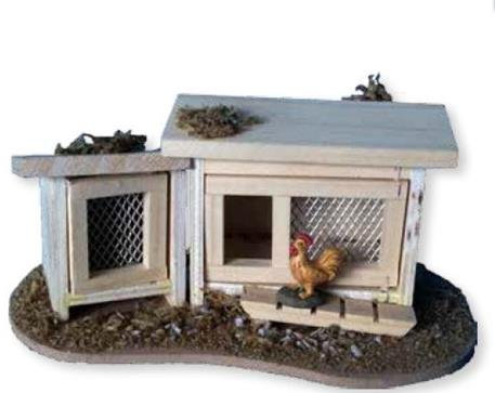 Unbekannt Miniatur Modell Zubehör Stall für Hasen und Hühner 14x8,5x6cm
