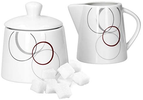 Van Well 2tlg. Set Zuckerdose 28cl & Milchkännchen 23cl Palazzo mit Dekor-Kreisen in grau und dunkelrot