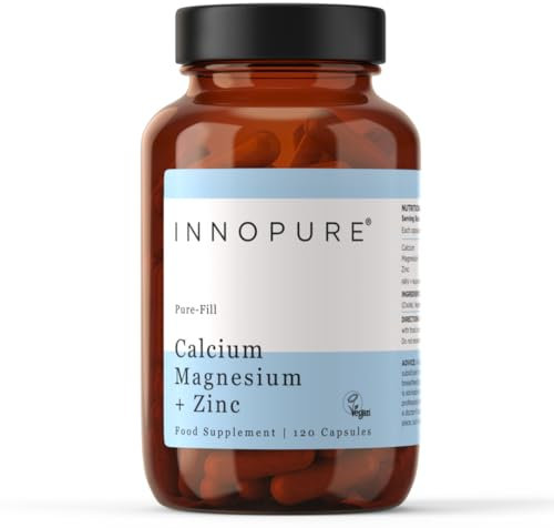 INNOPURE Calcium, Magnesium and Zinc Capsules - Pure-Fill (No Fillers or Binders) Mineral Supplement, Vegan Society Approved, 120 Capsules, UK Made