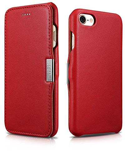 Mobiskin Case Compatible with Apple iPhone SE 2022 5G, iPhone SE 2020, iPhone 8, iPhone 7, 4.7 Inch, Mobile Phone Case with Genuine Leather, Protective Case, Thin Mobile Phone Pocket, Slim Cover, Red