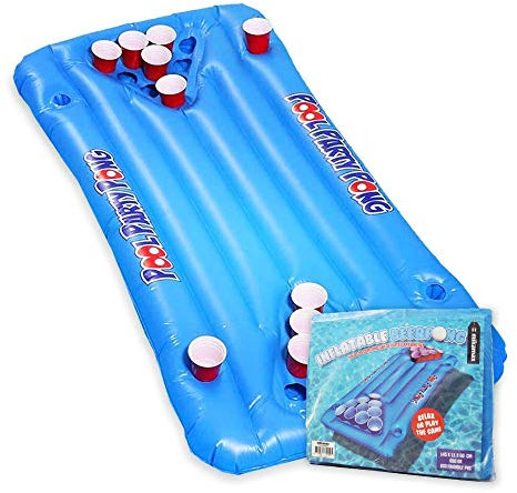 MIKAMAX - aufblasbares Beer Pong - Blau - Trinkspiel - Schwimmendes Beerpong - Maße 22 x 2,5 x 26 cm