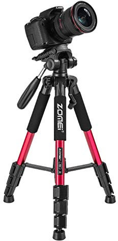 Zomei Treppiede da viaggio professionale portatile e leggero Facile regolazione dell'altezza con testa panoramica Include custodia per il trasporto per Canon Nikon Fotocamera DV(colore rosso)