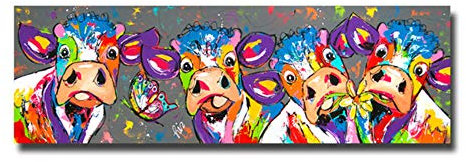 XIANGPEIFBH Bunte Kuh Tier Leinwand Malerei Lustige Kuh Wandkunst Poster Wandbilder für Wohnzimmer Schlafzimmer Dekoration-50x150 cm Kein Rahmen