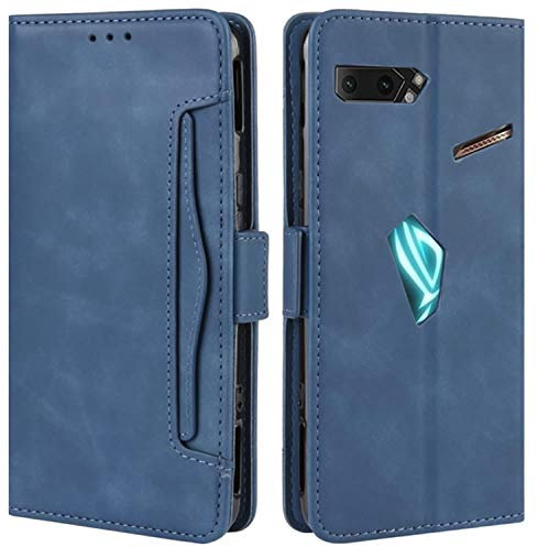 HualuBro Coque pour ASUS ROG Phone 2 ZS660KL, Housse à Rabat en Premium PU Cuir Flip Cover Case Antichoc Portefeuille Etui pour ASUS ROG Phone 2 / II ZS660KL Coque, Bleu