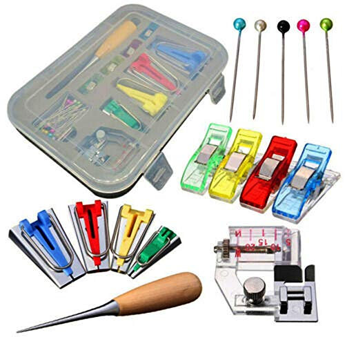 60Pcs Fabric Bias Binding Tape Maker Kit with Sewing Awl DIY Craft Sewing Patchwork Bias Tape Maker Tool Kit