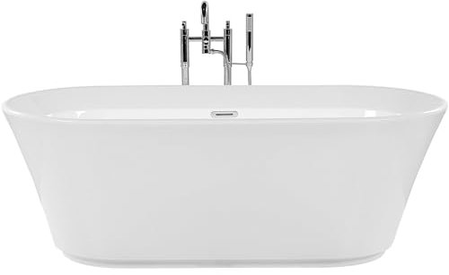 Schlichte Acryl Badewanne oval freistehend weiß mit Überlauf 170 x 80 cm Ovalle