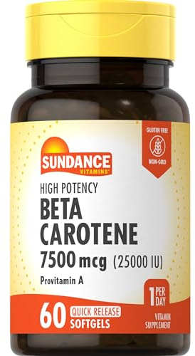 Sundance Beta Carotene 7500mcg | 60 Softgels | Provitamin A | High Potency Formula | Non-GMO and Gluten Free Supplement