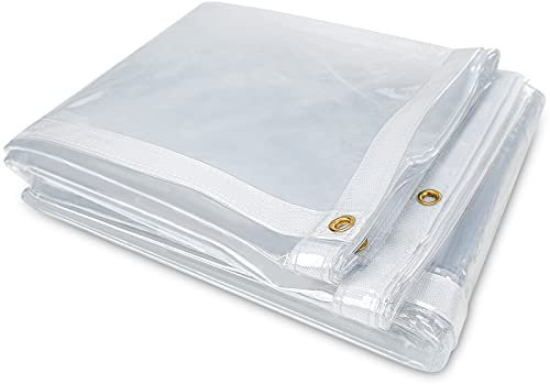 8 x 8FT Outdoor Clear Tarp Curtain Waterproof Wind-Proof 24 Mil Transparent Vinyl Tarp for Patio Pergola Garden Canopy Rainproof Anti-Tear PVC Thick Cover with Grommets
