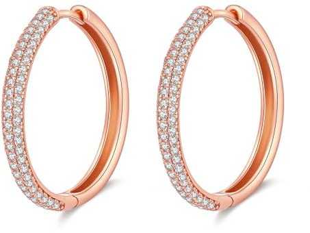 Creolen Silber 925 Chunky Ohrringe Creolen mit Zirkonia für Damen | Hypoallergen Dick Huggie Ohrringe Schmuck