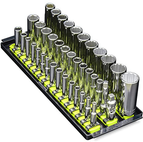 Ernst Manufacturing 8498HV 13-Inch Socket Boss, Premium 3-Rail Multi-Drive Socket Organizer, High Visibility