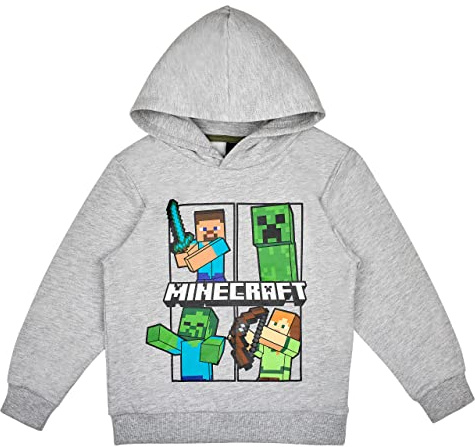 Minecraft Jungen Creeper Hoodie Kapazenpullover (Grau, 140)
