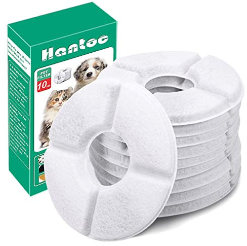 10 Packs Fontaine à Fleur Filtres pour Chat, Hantoc Filtres de Rechange pour Chat Chien pour 1,6L Fontaine Filtre de Fontaine d'animal Familier Avec la résine et Charbon Actif Rond