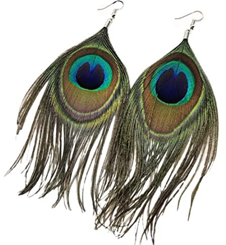 Pfau Ohrringe für Frauen, Pfau Federn Ohrringe für Mädchen, Ohrringe mit langen böhmischen Federn hypoallergen Ohrringe mit Quasten Boho, NO, Nein, Nein