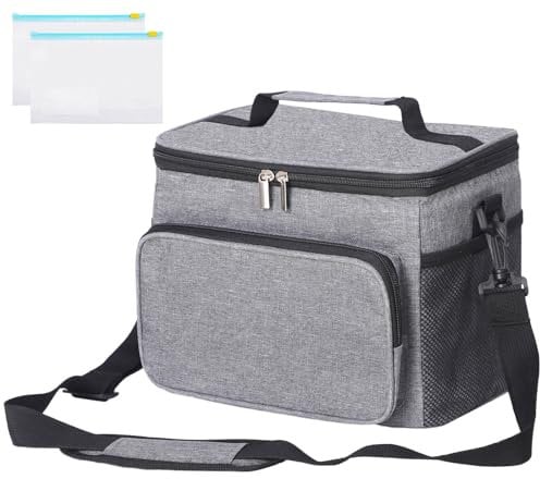 Yearnlife Insulated Cooler Lunch Bag for Women Man Adults Waterproof Leak-Proof Lunch Tote Bag with Adjustable Shoulder Strap for Work School Picnic Beach Grey