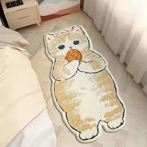 POPUPWAVE Teppich Waschbar für Schlafzimmer 40 x 120 cm, Niedlicher und lustiger Kinder-Teppich, modern, Bedruckt, weiß, unregelmäßige Form für Eingangsbereich(DREI Hunde) (Gefräßige Katze)