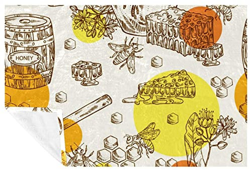 VAPOKF Bee Honey Jar and Honeycomb Prints Soft Warm Cozy Blanket Throw for Bed Couch Sofa Picnic Camping Beach, 150 * 200cm