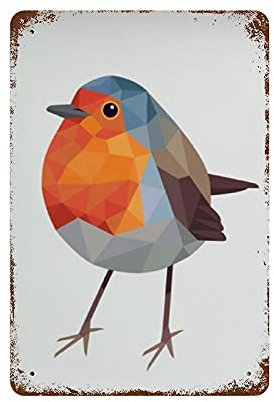 Metall-Blechschild mit Tiermotiv, Rotkehlchen-Aufdruck, Rotkehlchen, Rotkehlchen, süßer Vogel, Vogel, Wald, Garten, Vögel, Wald, Wildtiere, Vintage-Poster, Plakette, Wanddekoration, Vintage-Stil, für