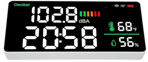 LED-Schallpegelmesser, an der Wand Montiertes Dezibelmessgerät 2,4 G WiFi 30–130 DB 11 Zoll Temperatur Luftfeuchtigkeit Zeitanzeige Schallmesser für Tuya