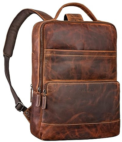 STILORD 'Henning' Sac à Dos en Cuir pour Hommes et Femmes Sac à Dos Compartiment Ordinateur 16 Pouces Sac à Dos d'affaires pour Femmes, Couleur:Salerno - Marron