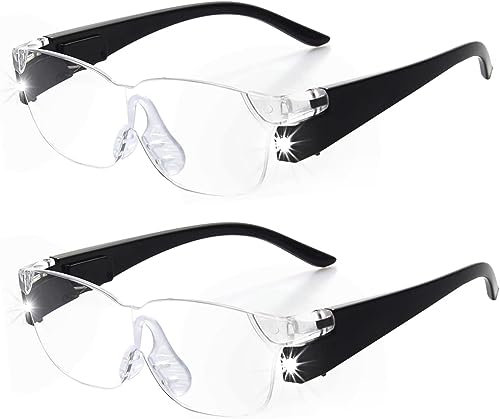 OKH 2 Stück Vergrößerungsbrille Leselupe mit Licht Knopfbatterien, 160% Lupenbrille für Arbeiten im Nahbereich, Handwerk, Juwelier, Lesen, Malen, Hobby(2 Pack)