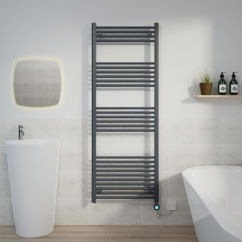 Warmehaus 800W Electric Thermostatic Heated Towel Rail Bathroom Radiators Straight with LCD Display Timer - Anthracite - 1600x600mm