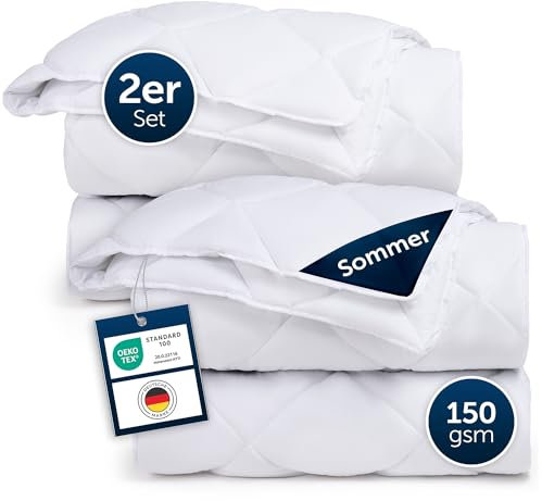 Blumtal Sommerdecke 135x200 cm im 2er Set - Oeko-TEX zertifizierte Sommerdecke 135x200 cm - leichte Decke - Steppbettdecke waschbar 95 °C - Füllmenge 150 GSM - mit Eckhalterung