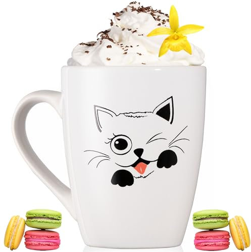 PLATINUX Tasse à café avec anse 250 ml (max. 300 ml) Tasse avec motif chat « Coco » Tasse à thé Tasse à café Tasse à thé Tasse en céramique