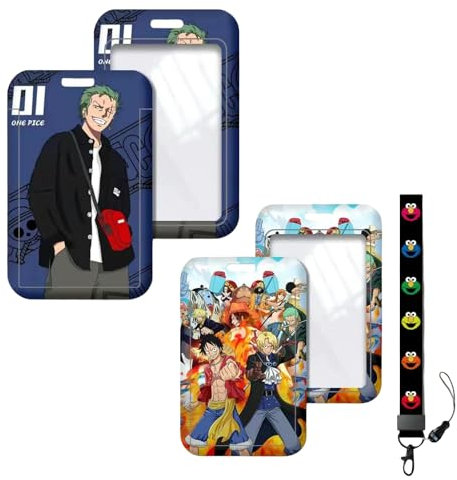2 Pcs BUTKUS Porte-badges Roronoa Zoro avec Lanières, Porte Cartes, Pour Cartes d'identité, Clés, Bureau, École, Bus