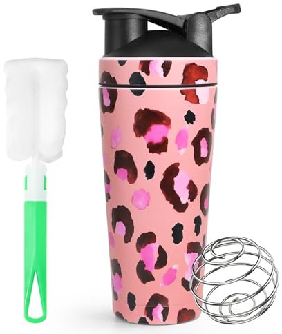 HNCY 750ml Shaker Proteinas, Shaker Acero Inoxidable, Mezclador de Proteinas, Shaker para Polvo de Proteína de Suero Cremoso Sacude, Shaker de Acero Inoxidable Prueba de Fugas y sin BPA - Rosa Pálido