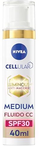 NIVEA Luminous630 Fluid CC Cream SPF 30 3-in-1 Medium 40 ml, getönte Gesichtscreme mit verkapselten Pigmenten und Dreifachwirkung, Anti-Flecken-Gesichtscreme mit Hyaluronsäure und Thiamidol
