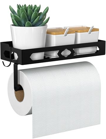 ZDDLOINP Portaspezie Con Porta Rotolo Da Cucina E Ganci, Portaspezie Da Parete, Portaspezie Da Appendere, Porta Spezie Per Cucina Salva Spazio, Nero