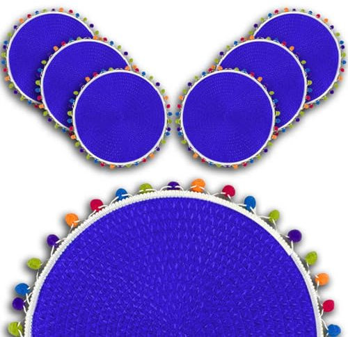 ARCA, Set di 6 Sottopiatti Rotondi, per 6 Persone, Ideali per la Tavola, Resistenti e Duraturi, Realizzati in Poliestere, Colore Blu Scuro, Diametro 38 cm