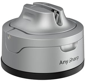 AnySharp Evo Aiguiseur de Couteaux, Sécurité Mains Libres, Ventouse PowerGrip, Aiguise en Toute Sécurité Tous les Couteaux de Cuisine, Idéal pour l'Acier Trempé & Dentelé, Le Meilleur au Monde, Argent