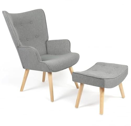IDMarket - Fauteuil scandinave Ivar avec Repose Pieds Gris Clair