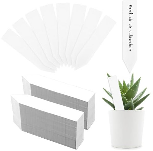 Weiß Pflanzenschilder 200Stk, Plastik Pflanzenschilder zum beschriften, Wetterfest Beschriften Stecketiketten für Draussen,Garten Pflanzenmarker, Saatgut Beschriftungsschilder