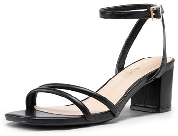 DREAM PAIRS Women's Chunky Strappy Heels Square Open Toe Ankle Buckle Low Heels Sandals for Daily Wedding Party Dress,Size 7,Black-Pu,SDHS2496W