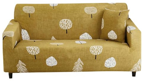 Bishilin Überzug Sofa Ecksofa Gelb, Sofabezug 2 Sitzer mit Armlehne Bedruckt Bäume Muster 145-185CM Couchbezug Stretch Universal