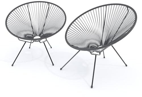 Set Di 2 Poltrone Sedia Relax Con Seduta A Corde Intrecciate Ovale E Struttura In Acciaio Robusto Arredo Arredamento Giardino Esterno Terrazzo Salone Soggiorno Salotto 72 x 78 x 89 cm (Grigio Scuro)