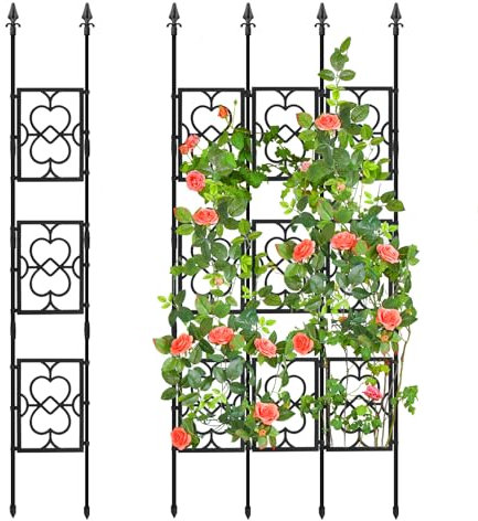 MQHUAYU Rankgitter Metall 200cm x 90cm, 3er Set, Rankhilfen für Kletterpflanzen, Rosengitter aus Metall Stabil, Rankgitter Rosen Verstellbare Höhe, Schwarz
