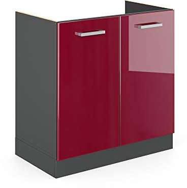 Vicco Küchenunterschrank R-Line, Bordeaux Hochglanz/Anthrazit, 80 cm AP Marmor