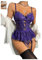 GORGLITTER Women's Floral Lace Lingerie Sets 3 Piece Carter Sexy Cut Out Sleeveless Bodysuit and Tights Set Violet Purple L