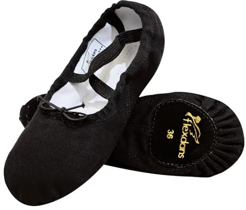 flexdans Ballettschuhe, Ballettschläppchen aus Doppelschicht Canvas, Tanzschuhe Geteilte Ledersohle Ballett Schuh für Kinder und Erwachsene Black 41